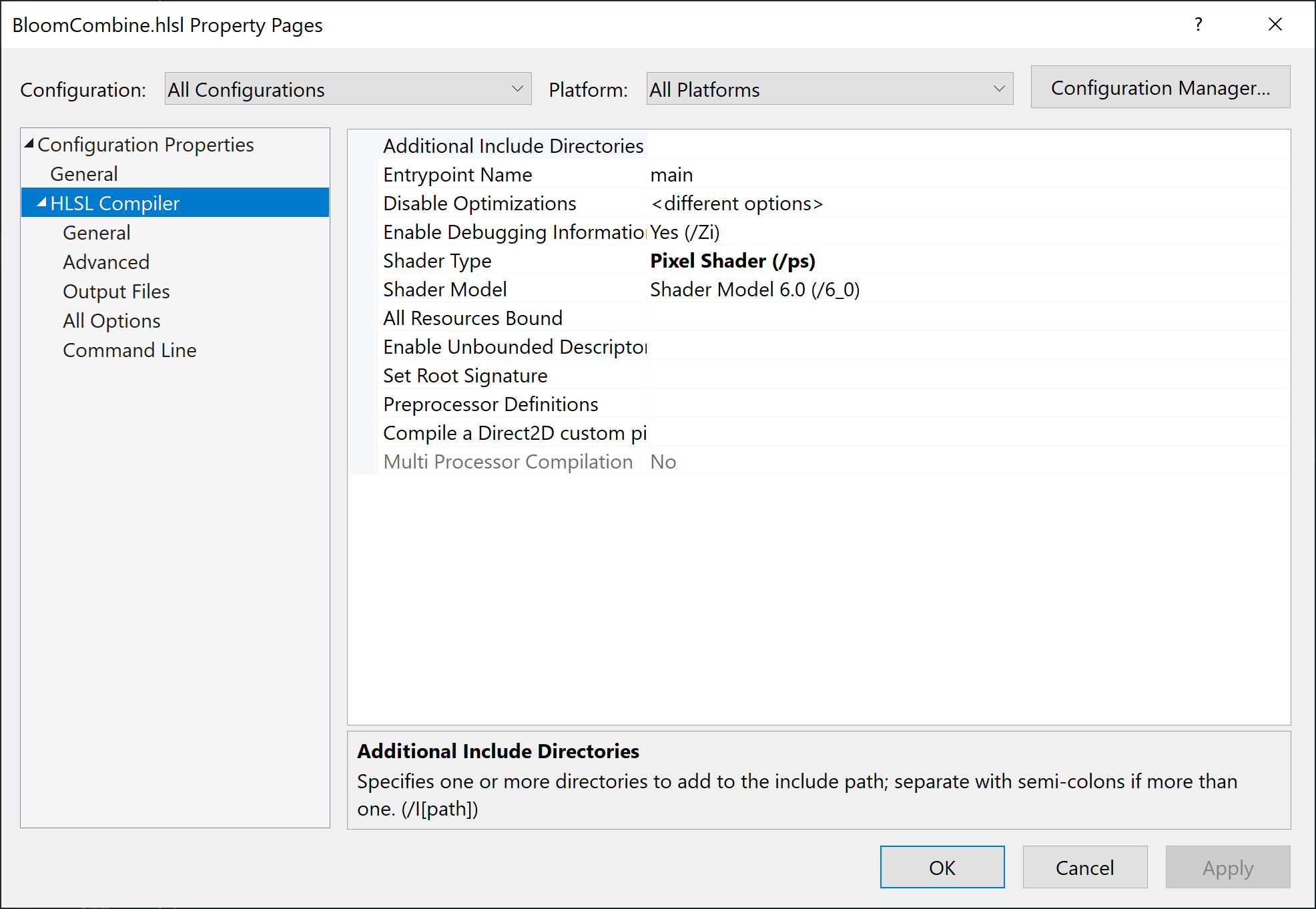 HLSL Compiler Settings